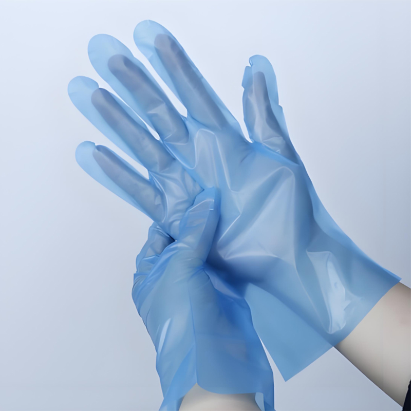 Ketahanan terhadap bahan kimia Sarung tangan TPE biru (tekstur matte) Ketahanan terhadap bahan kimia Sarung tangan TPE biru (tekstur matte)